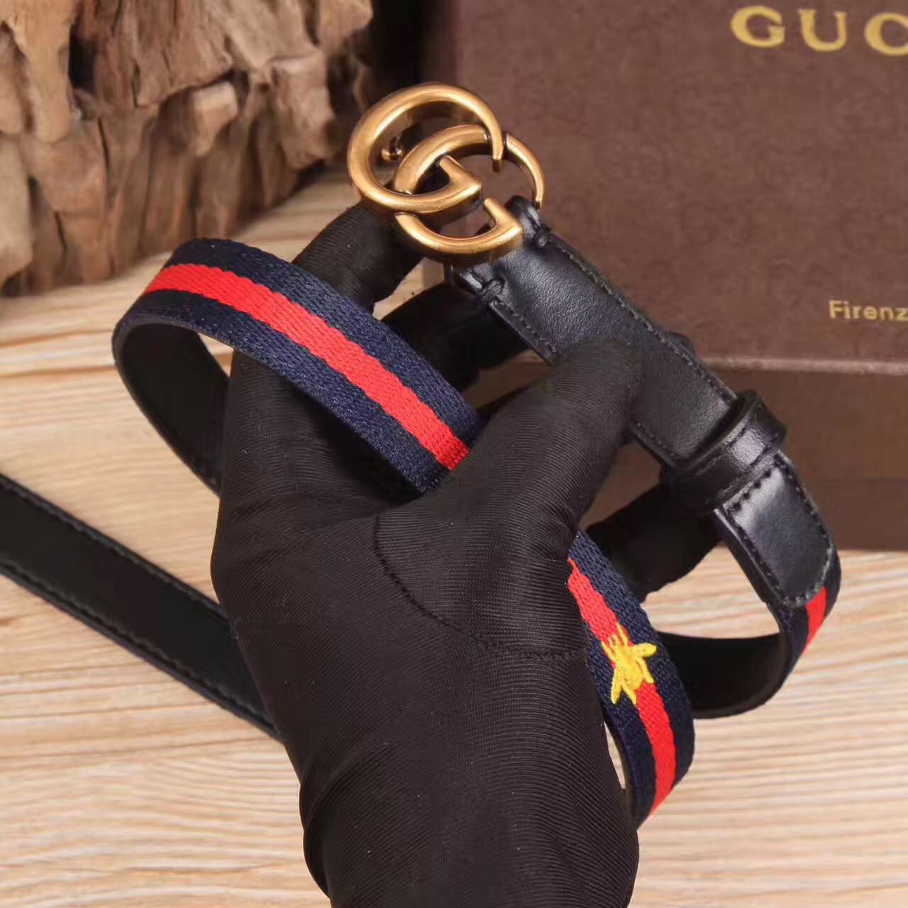 Sylvie Web belt with double G buckle, Gucci Belts