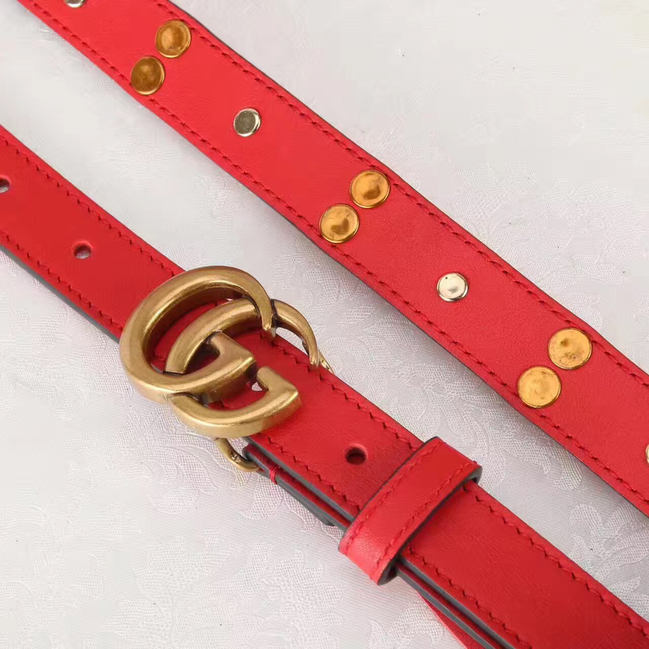 Studded leather belt WITH DOUBLE G BUCKLE, GUCCI Belts