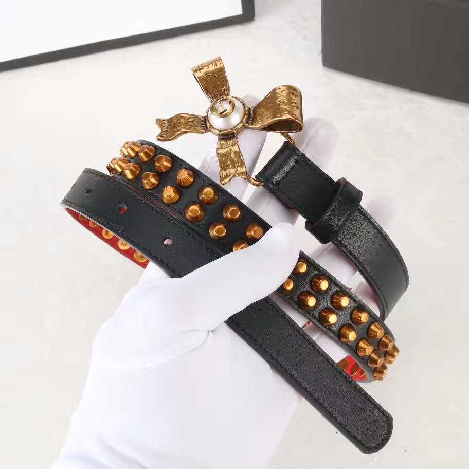 Studded leather belt WITH metal BOW, GUCCI Belts