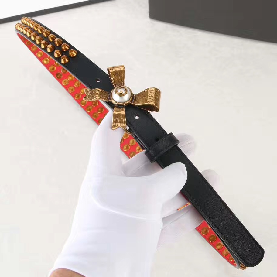 Studded leather belt WITH metal BOW, GUCCI Belts