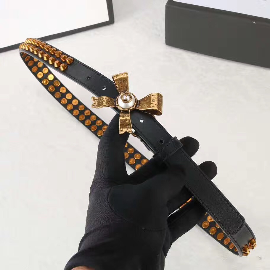 Studded leather belt WITH metal BOW, GUCCI Belts