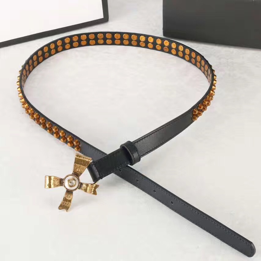 Studded leather belt WITH metal BOW, GUCCI Belts