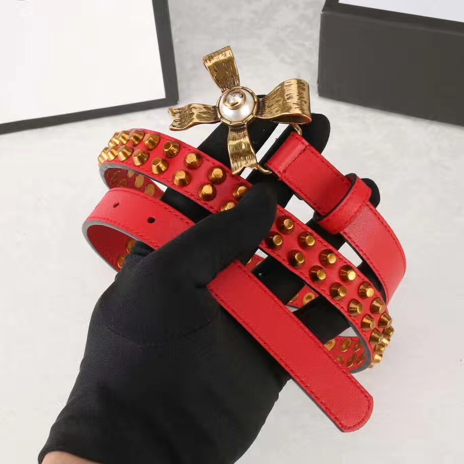 Studded leather belt WITH metal BOW, GUCCI Belts