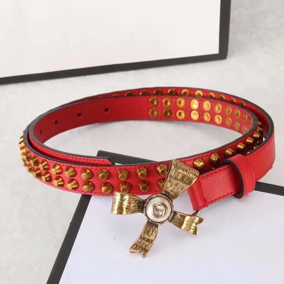 Studded leather belt WITH metal BOW, GUCCI Belts