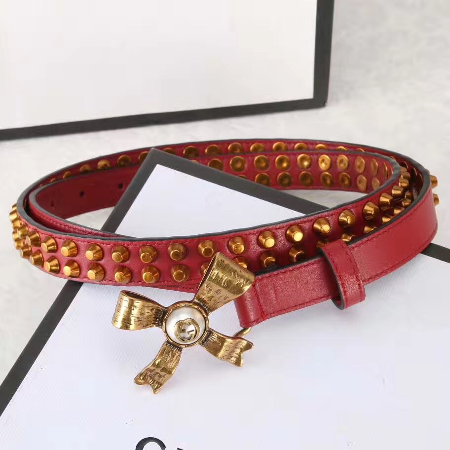 Studded leather belt WITH metal bow, GUCCI Belts
