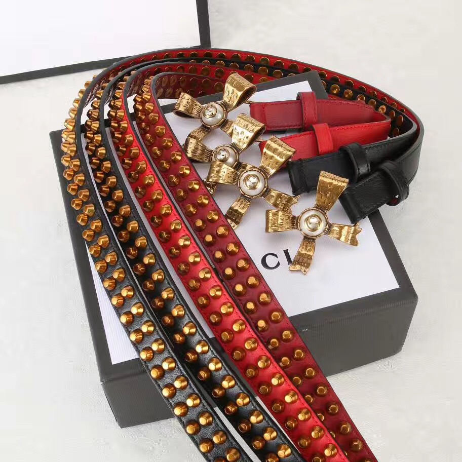 Studded leather belt WITH metal bow, GUCCI Belts