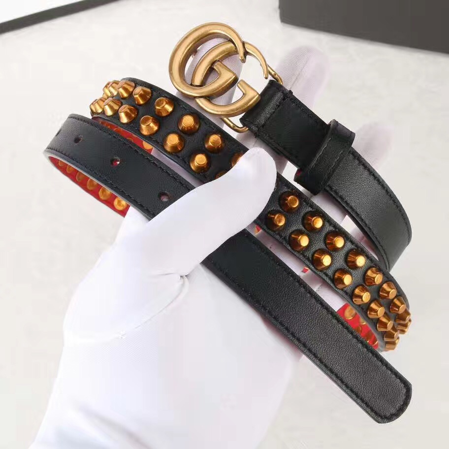 Studded belt with double G buckle, GUCCI Belts