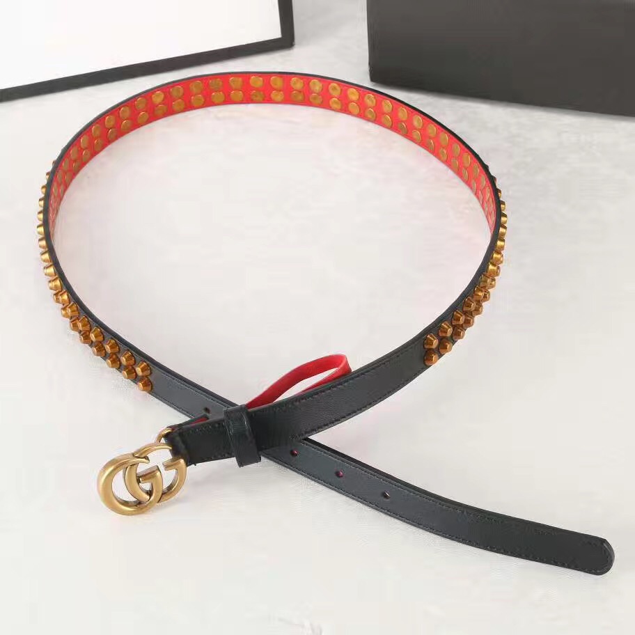 Studded belt with double G buckle, GUCCI Belts