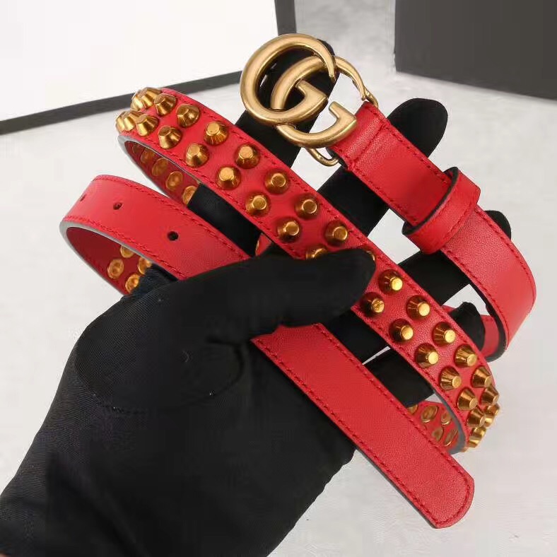 Studded belt with double G buckle, GUCCI Belts