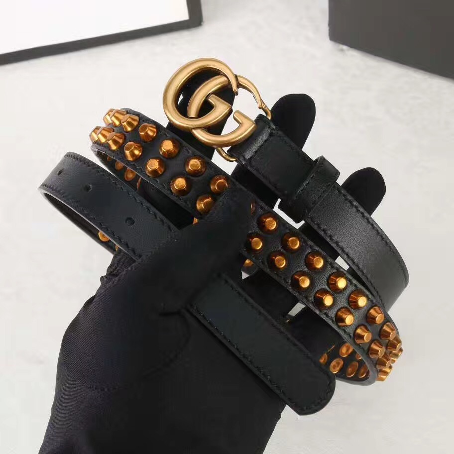 Studded belt with double G buckle, GUCCI Belts