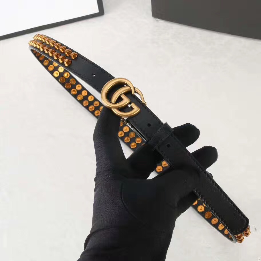 Studded belt with double G buckle, GUCCI Belts