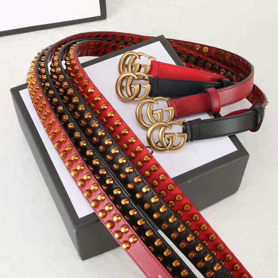 Studded belt with double G buckle, GUCCI Belts