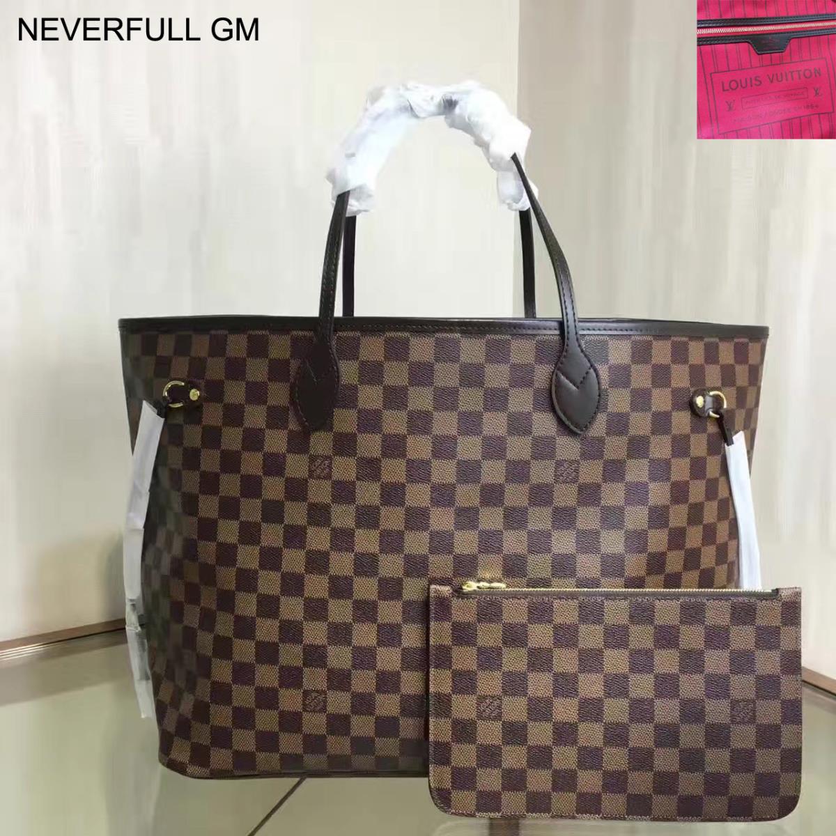 Louis Vuitton LV Handbags, NEVERFULL GM N41357, Damier Ebene Canvas, 15.7 x 13.0 x 7.9 inches, Original Quality