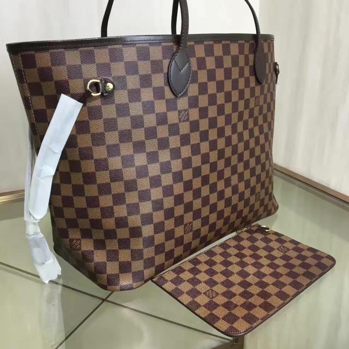 Louis Vuitton LV Handbags, NEVERFULL GM N41357, Damier Ebene Canvas, 15.7 x 13.0 x 7.9 inches, Original Quality