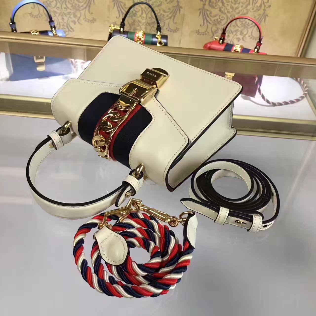 Gucci Sylvie leather mini bag, 470270, 8"W x 5.5"H x 3"D